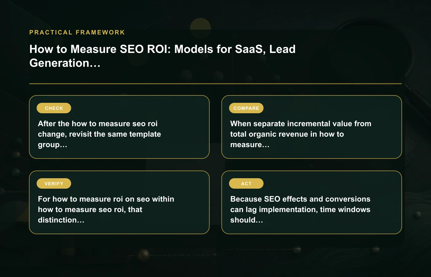 How to Measure SEO ROI: Models for SaaS, Lead Generation, and Ecommerce: practical framework for After the how to measure seo roi change, revisit the same template group; do not…