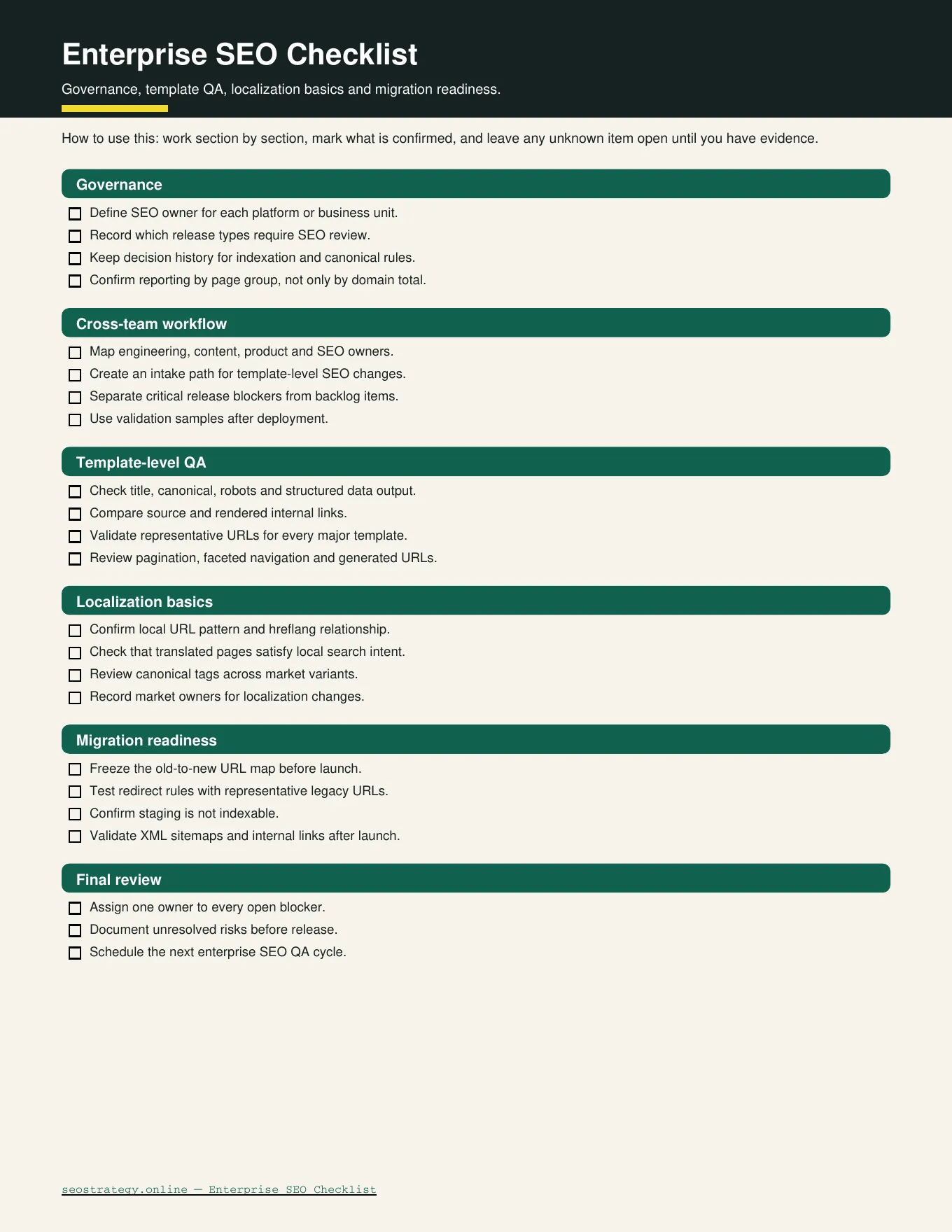 Preview of Enterprise SEO Checklist