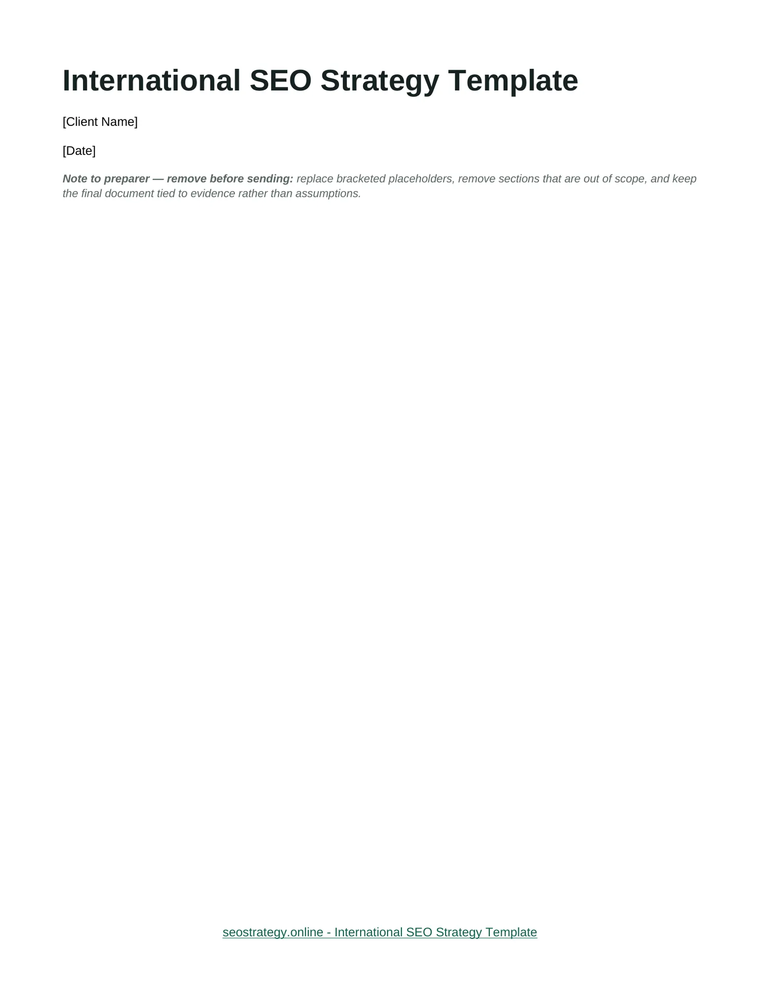 Preview of International SEO Strategy Template