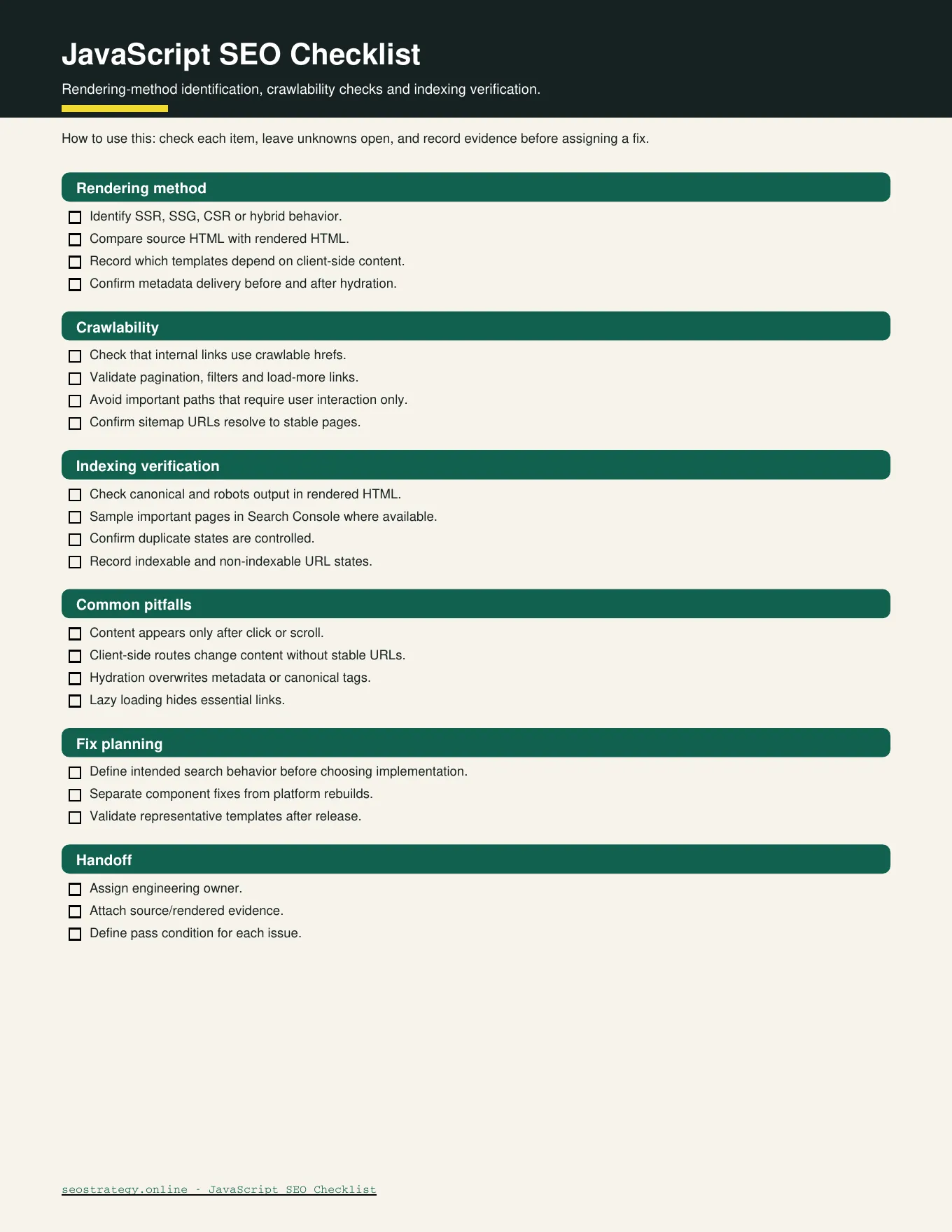 Preview of JavaScript SEO Checklist