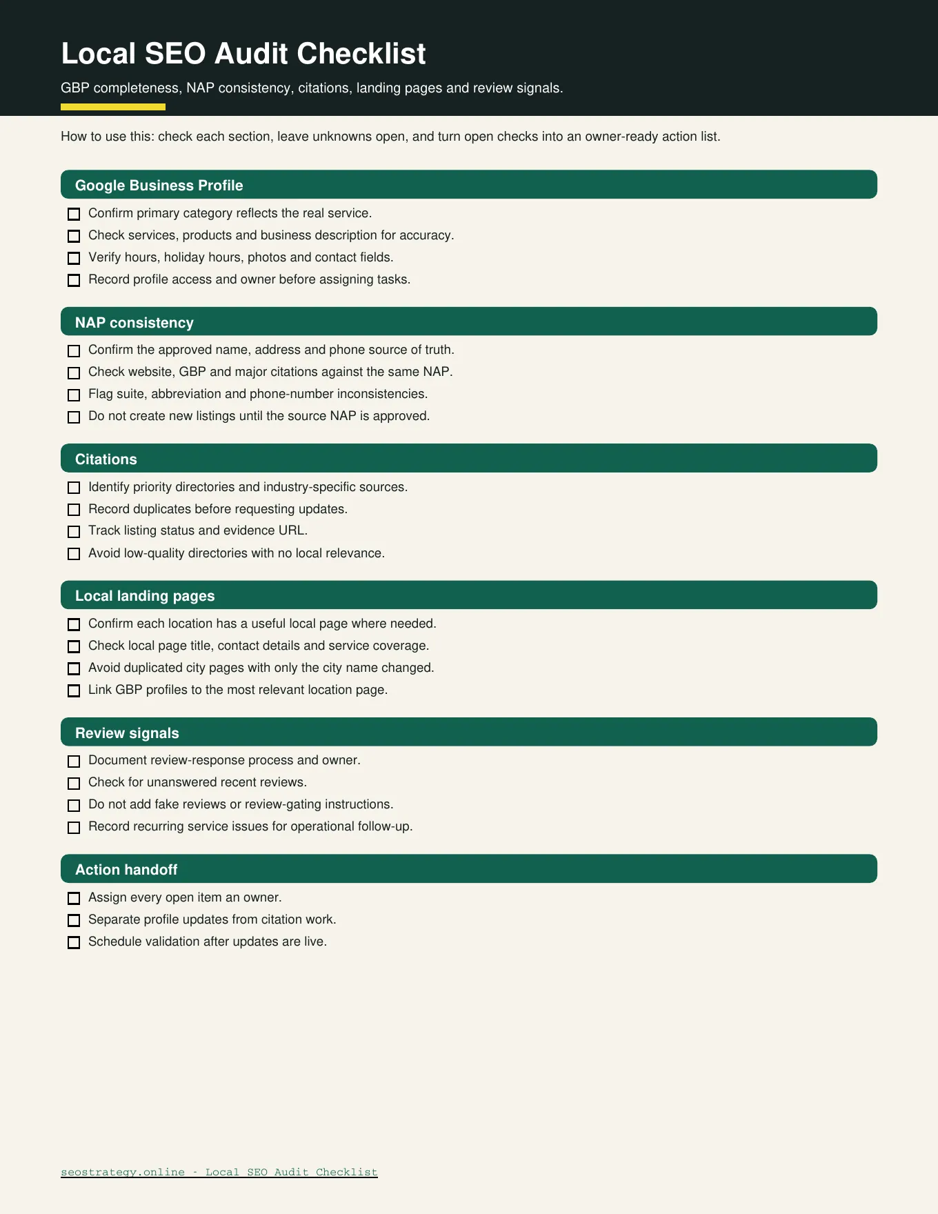 Preview of Local SEO Audit Checklist