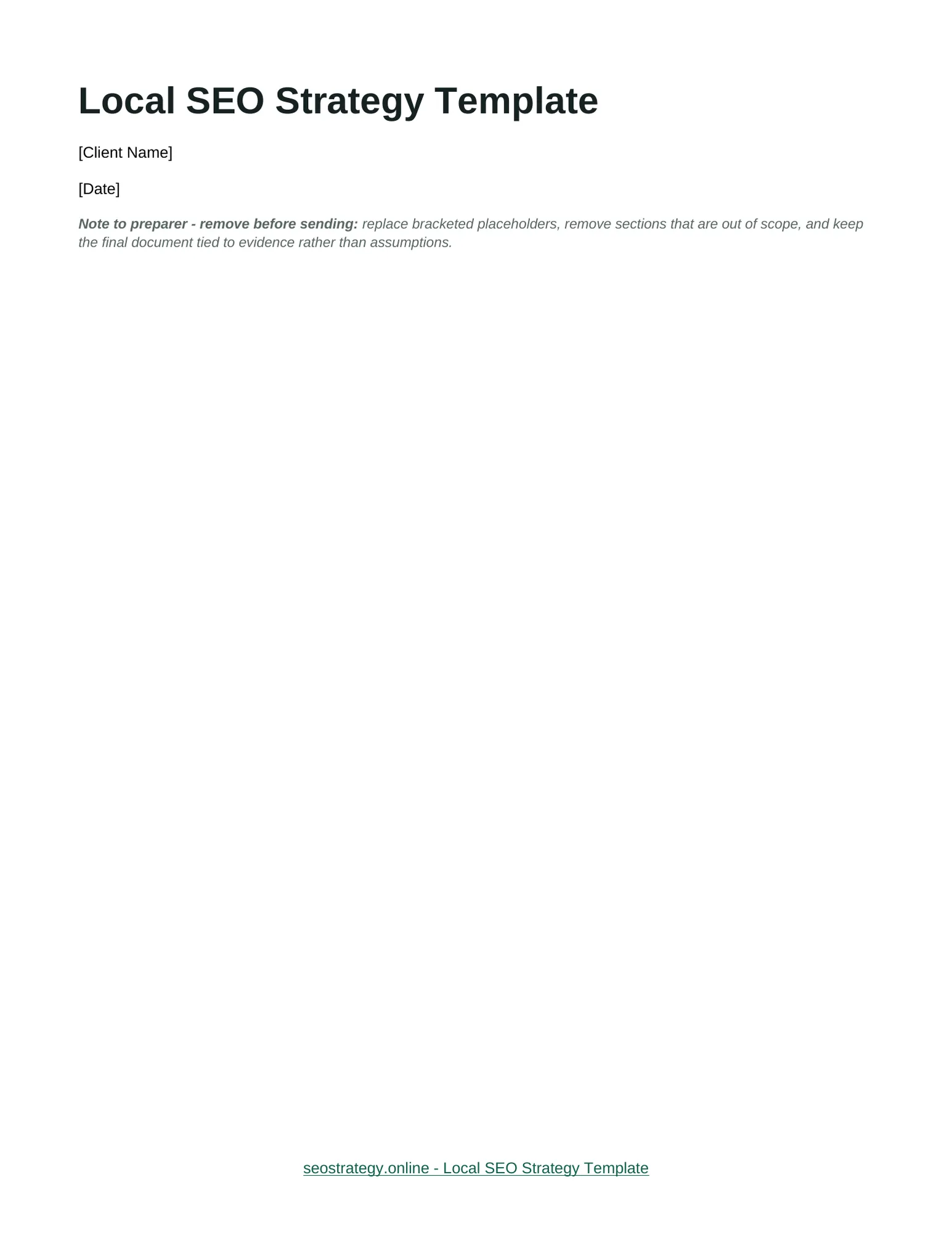 Preview of Local SEO Strategy Template