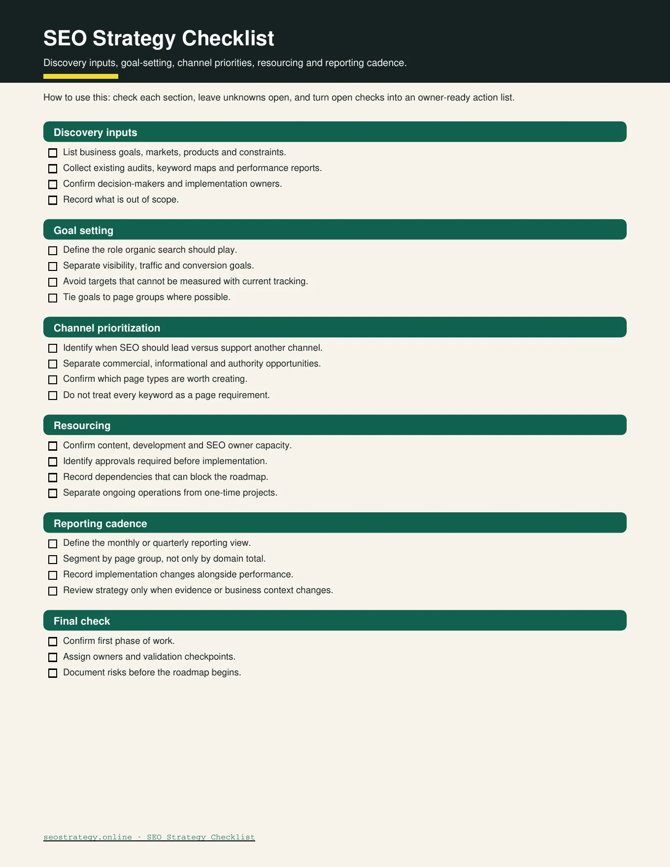 Preview of SEO Strategy Checklist