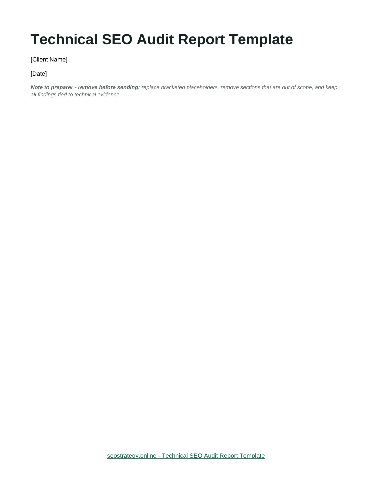 Preview of Technical SEO Audit Report Template